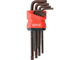 L tipo raktų rinkinys | S2 | T-Star (Torx) su skylėm T10 - T50 | 9 vnt (YT-05680)