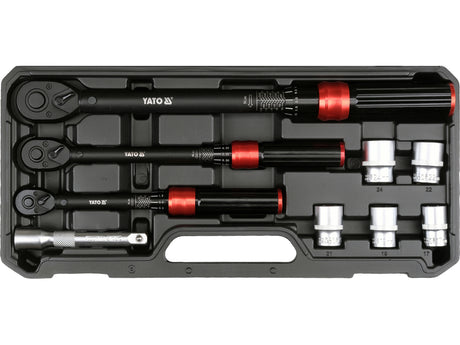 Dinamometrinių raktų 1/4", 3/8", 1/2" ir galvučių 17-24 mm rinkinys | 9 vnt (YT-07716)