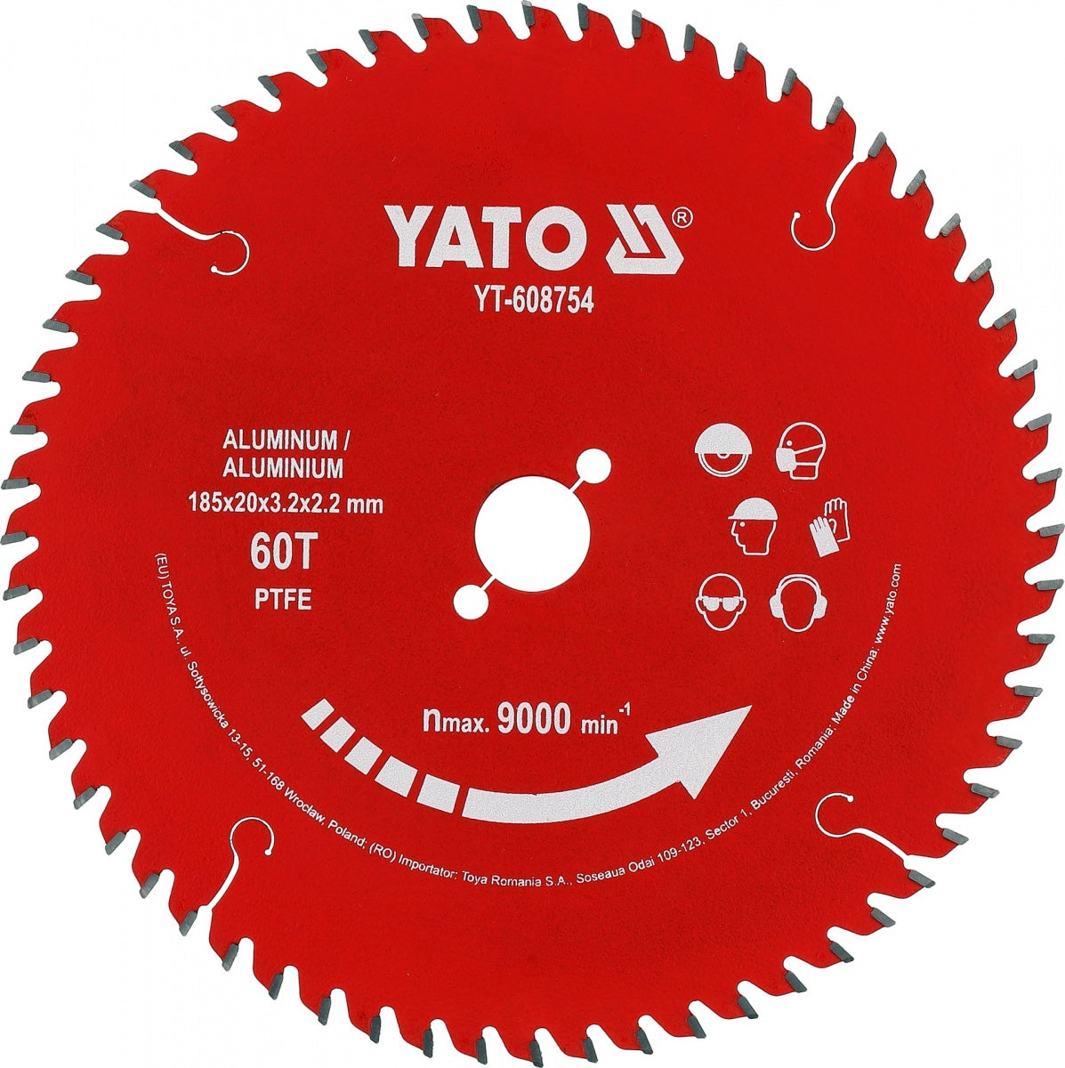 TCT pjovimo diskas aliuminiui ir spalvotiesiems metalams | 185 mm | 60 dantukų | 20 mm (YT-608754)