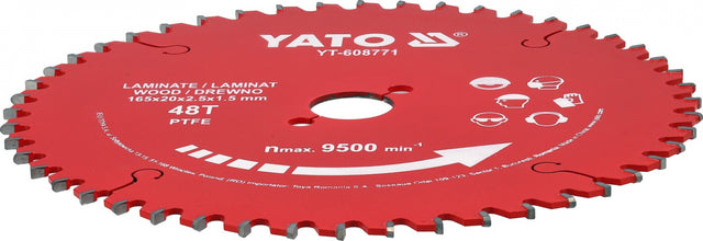 TCT pjovimo diskas laminatui ir medienai PTFE danga | 165 mm | 48 dantukai | 20 mm (YT-608771)