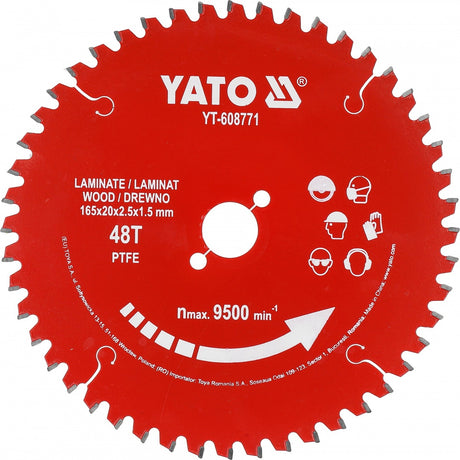 TCT pjovimo diskas laminatui ir medienai PTFE danga | 165 mm | 48 dantukai | 20 mm (YT-608771)