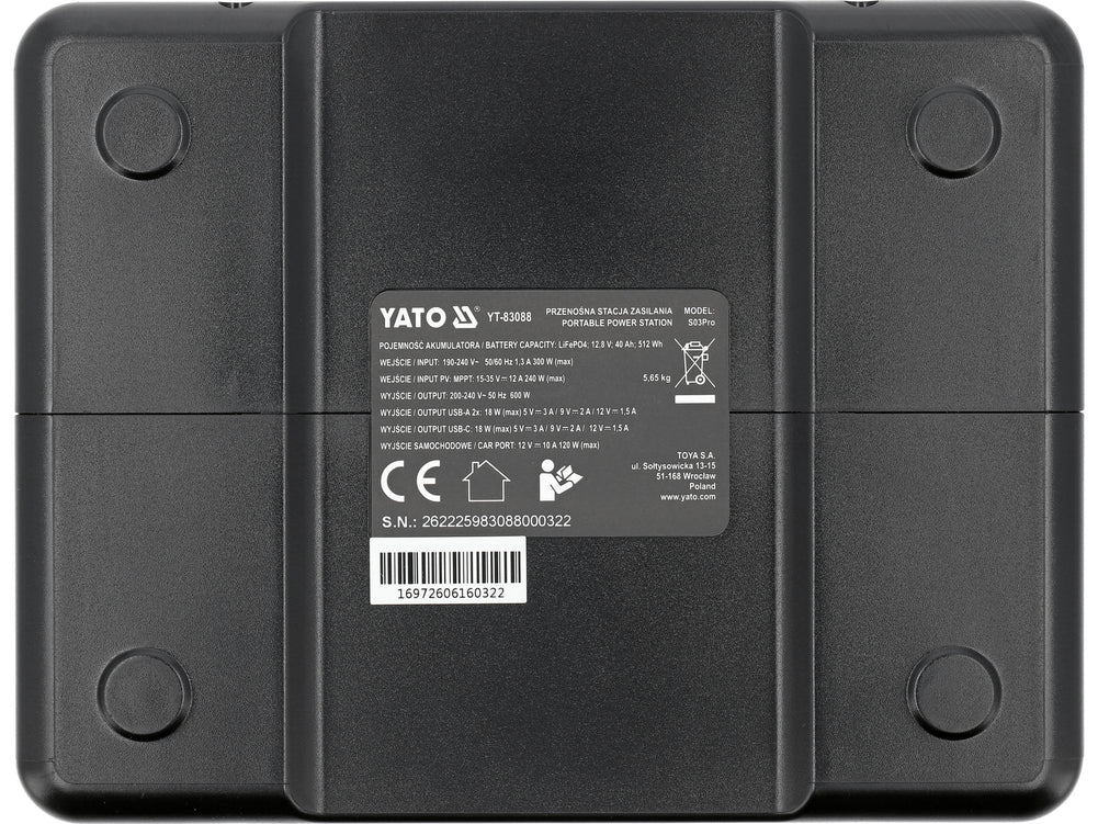 Nešiojama elektros energijos stotelė / LiFePO4 baterija | 512 Wh | 600 W | EPS (YT-83088)
