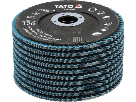 Šlifavimo diskas lapelinis | ZIRCONIUM | P120 | 125X22mm | 10 vnt (YT-833004)