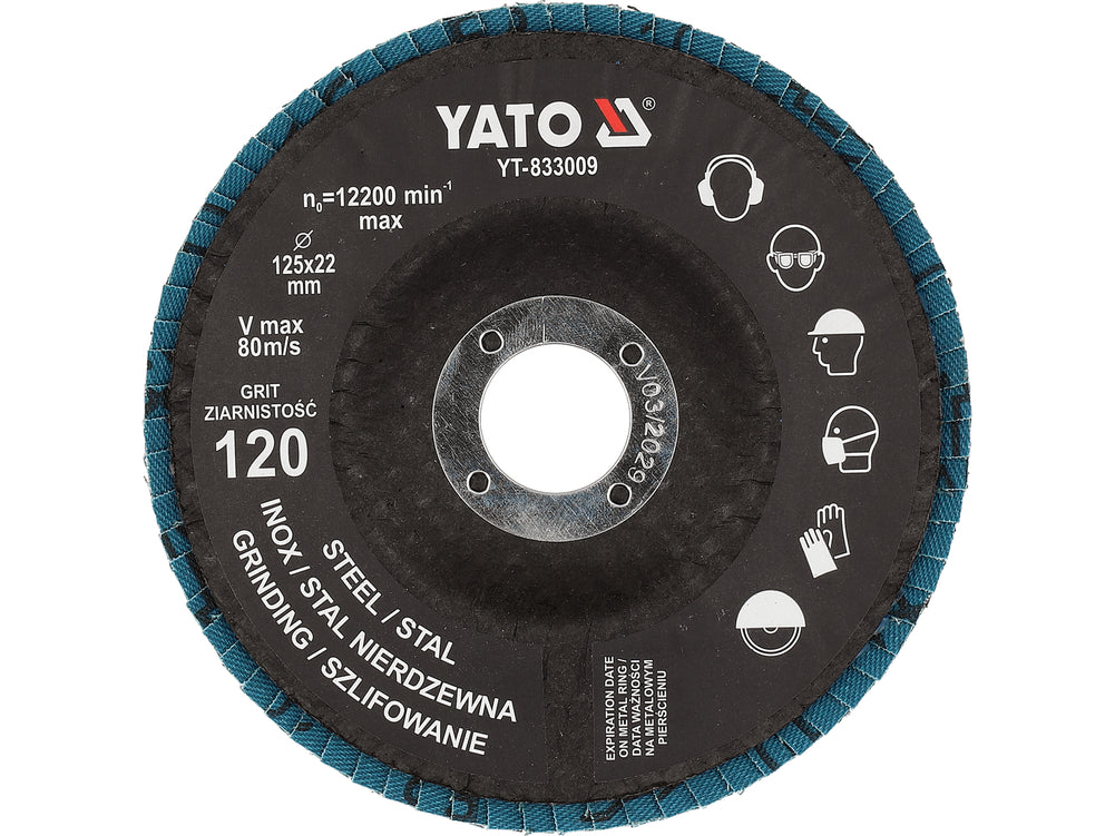 Šlifavimo diskas lapelinis | ZIRCONIUM | P120 | 125X22mm | 10 vnt (YT-833004)
