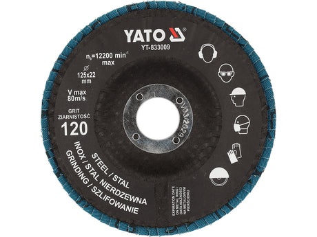 Šlifavimo diskas lapelinis | ZIRCONIUM | P120 | 125X22mm | 10 vnt (YT-833004)