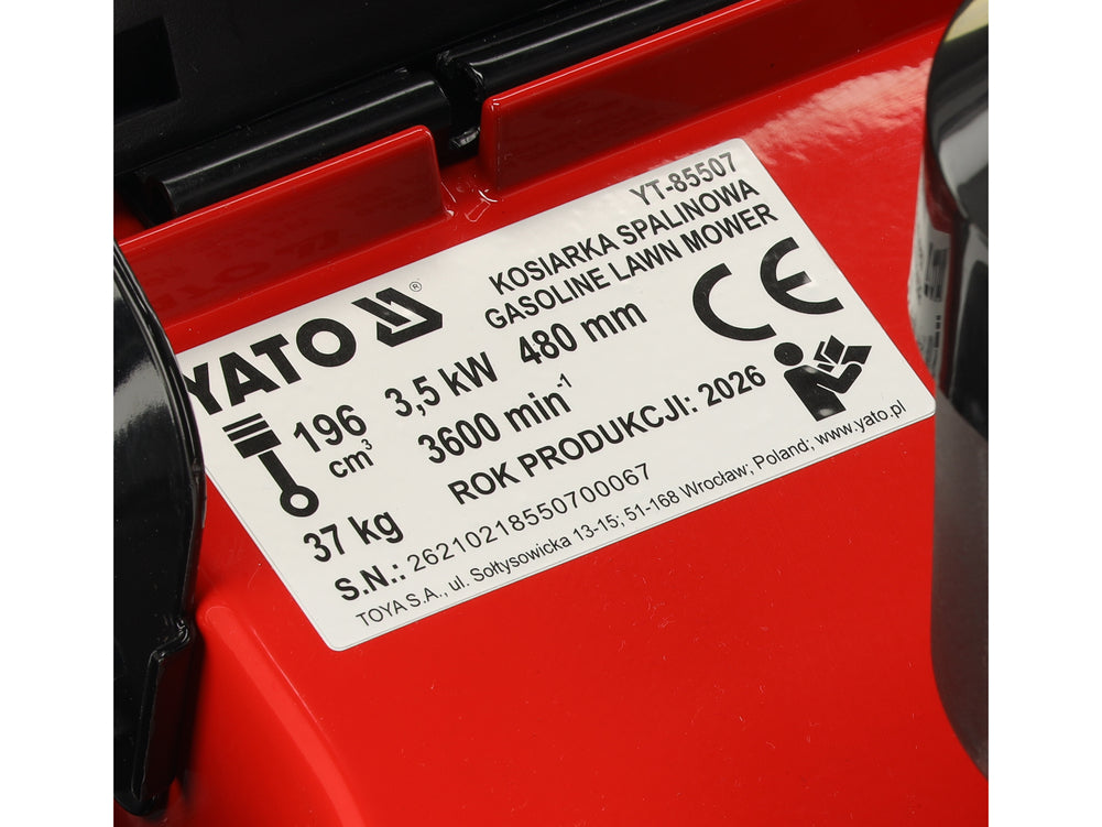 Benzininė savaeigė vejapjovė su ratų pavara | 48 cm | 3,5 kW 196 cm³ Loncin variklis | 3-in-1 (YT-85507)