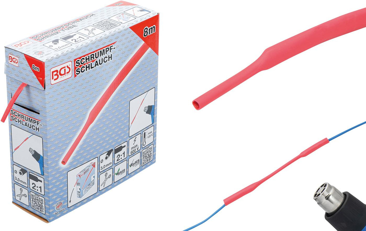 Termoizoliacinė žarnelė (kembrikas) raudona | dėžutė | Ø 3.2 mm | 10 m (6923-1)