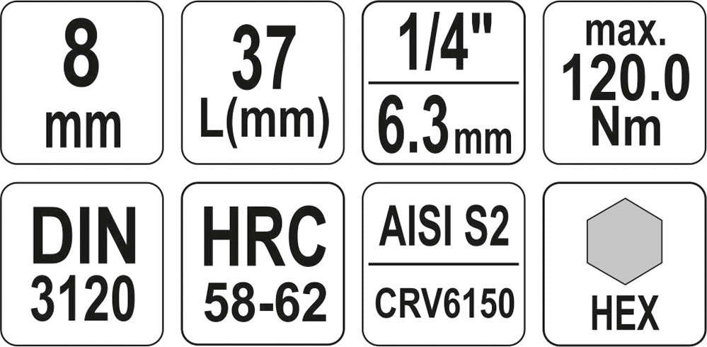 Antgalis įpresuotas į galvutę | 6,3 mm (1/4") | hex šešiakampis 8 mm (YT-04375)