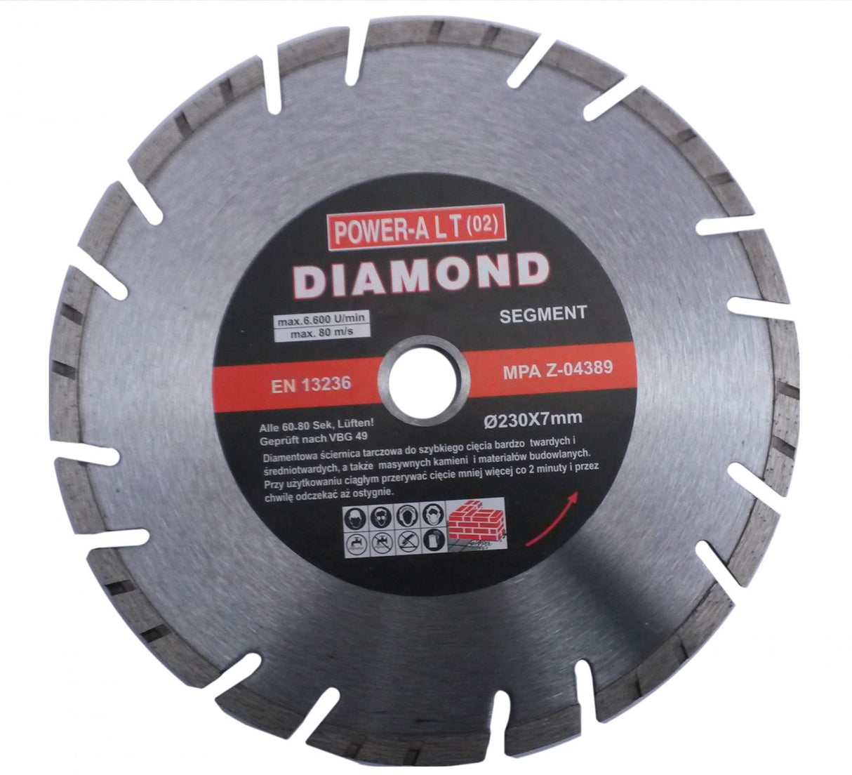 Deimantinis pjovimo diskas 230mm X1.8X2.6X7.0, segment/turbo (PAST0230)