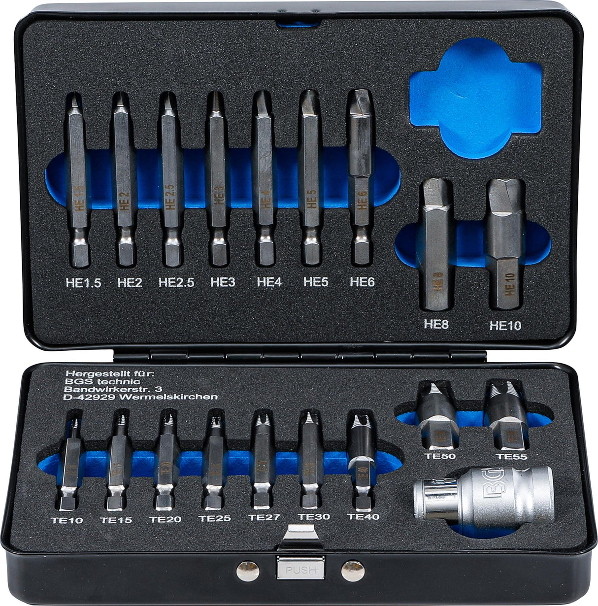 Varžtų ištraukimo rinkinys | vidinis šešiakampis (Hex) 1,5–10 mm / T-Star (Torx) | T10 - T55 | 19 vnt. (9173)