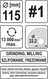 Diskas/freza medžiui 115mm, No1 (YT-59166)