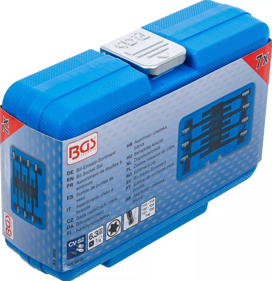 Įpresuotų antgalių rinkinys | 6.3 mm (1/4") | T-Star (Torx) su šarnyriniu antgaliu | 7 vnt. (8618)