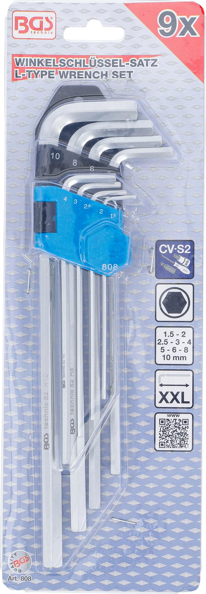 L tipo raktų rinkinys | ilgas tipas | hex šešiakampis 1,5 - 10 mm | 9 vnt. (808)