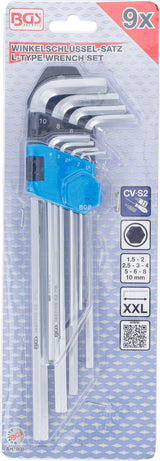 L tipo raktų rinkinys | ilgas tipas | hex šešiakampis 1,5 - 10 mm | 9 vnt. (808)