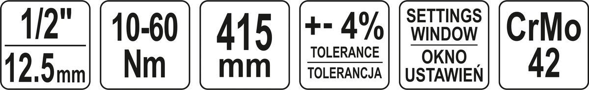 Dinamometrinis raktas | su skale | 12,5 mm (1/2") | 10 - 60 Nm (YT-07612)