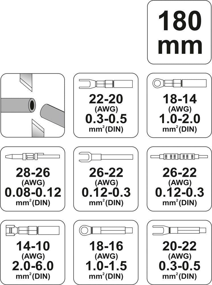 Replės 180 mm, 5 rūšių antgaliams (YT-2256)