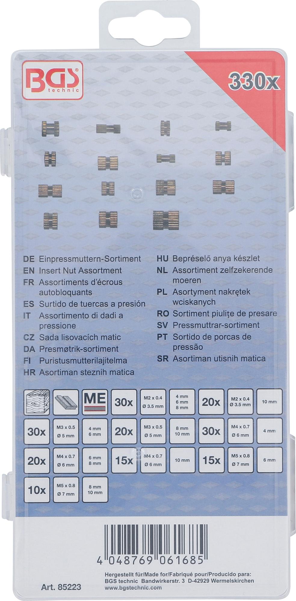 Įsukamų įdėklų / veržlių asortimentas | Žalvaris | 330 vnt. (85223)