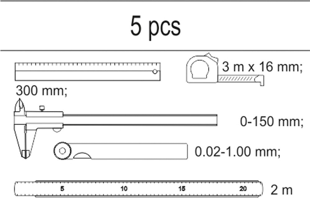 Įrankių rinkinys į vežimėlius - matavimo įrankių rinkinys | 5 vnt. (YT-55474)
