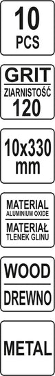 Juosta pneumatiniam šlifuokliui | P120 / 10X330 mm | 10 vnt. (YT-09746)