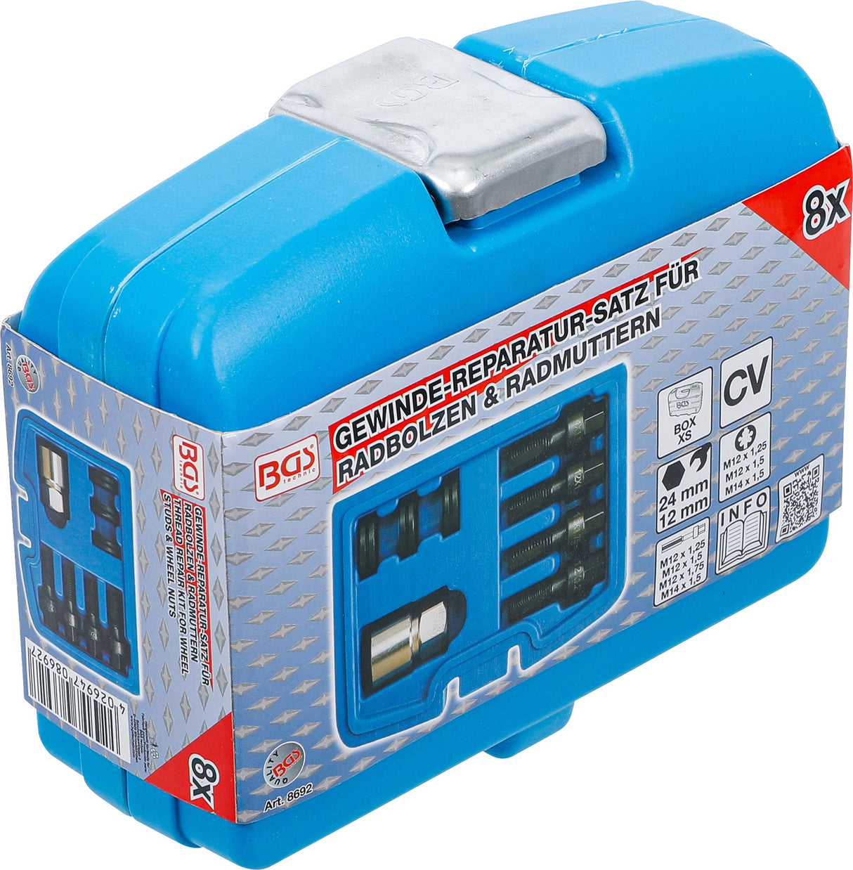 Rato varžtų ir ratų veržlių sriegių remonto komplektas | M12 ir M14 | 8 vnt. (8692)