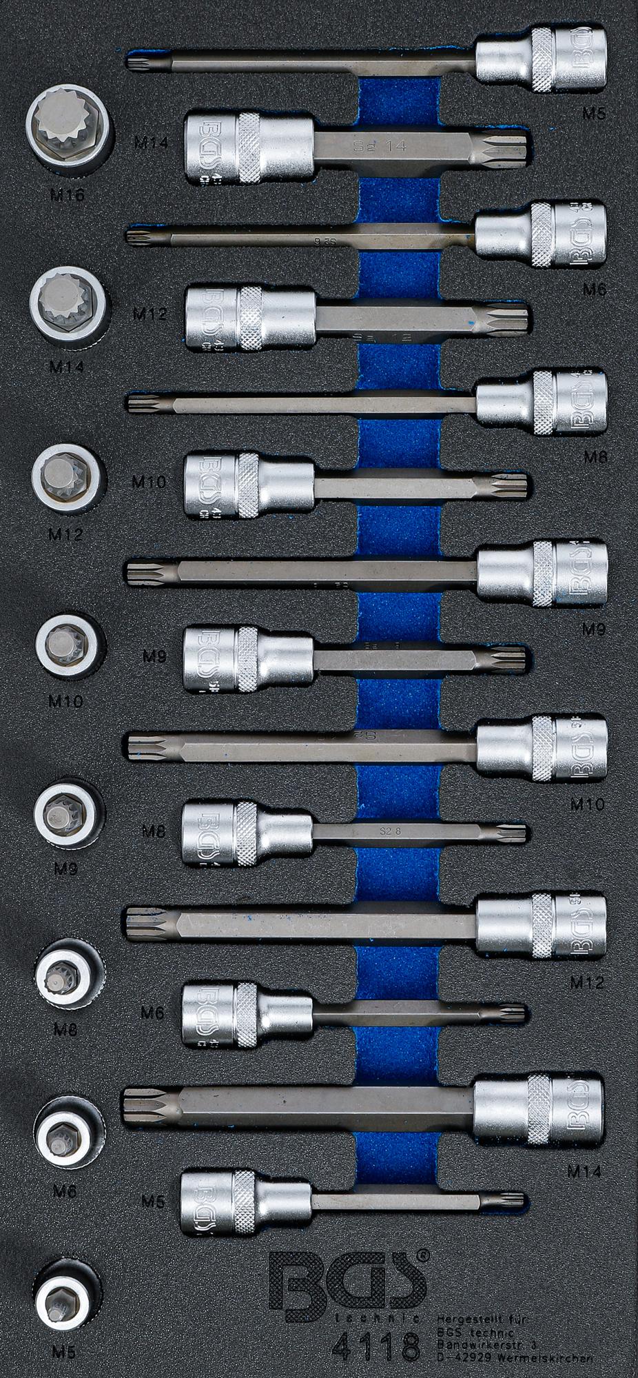 Įrankių dėklas 1/3: Įpresuotų antgalių rinkinys | 12.5 mm (1/2") | Spline (XZN) | 22 vnt. (4118)
