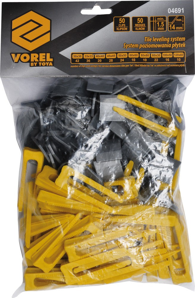 Plytelių išklijavimo sistema | 50 pleištų +50 klipsų (04691)