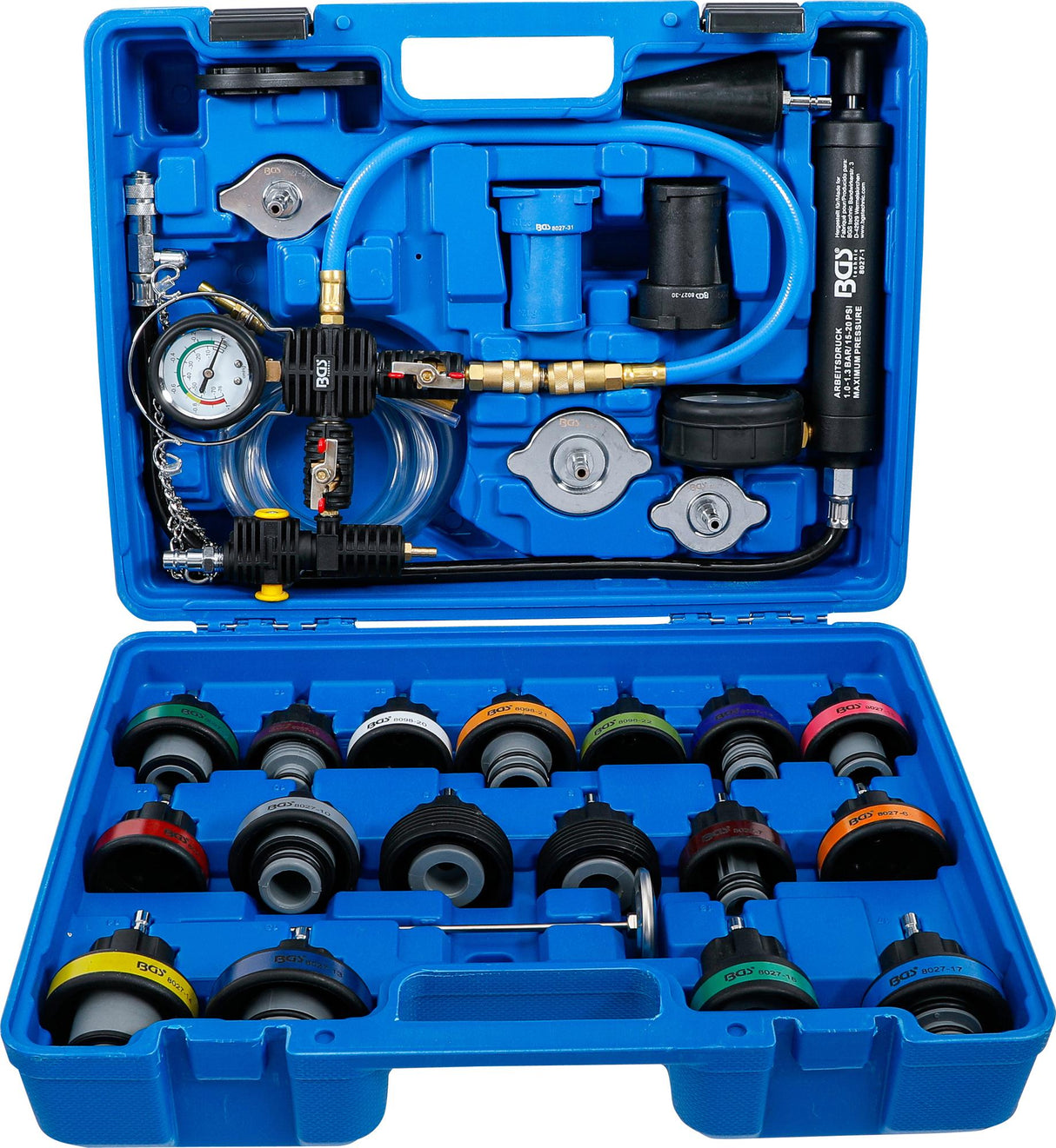 Radiatoriaus slėgio ir aušinimo sistemos testeris, su išpilstymo sistema | 28 vnt. (8098)