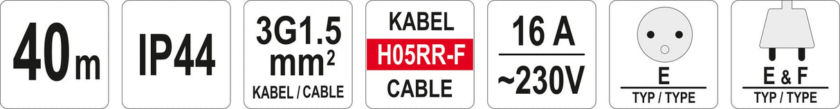 Ilgintuvas guminis su būgnu | 3х1,5 mm | 40 m (YT-81054)