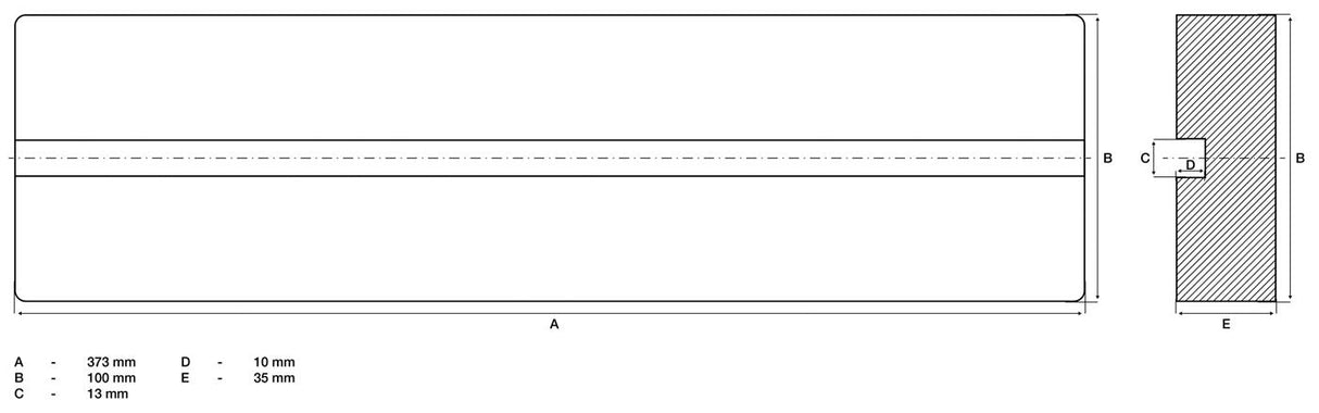 Guminis padas | su grioveliu | auto keltuvams | 373 x 100 x 35 mm (7012)