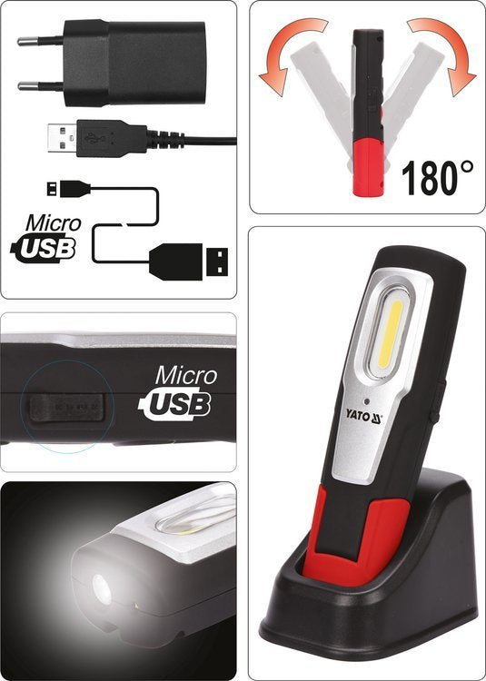 Аккумуляторная рабочая лампа | 6W COB, 600LM + 250LM, LI-ION 3.7V 2600MAH, IK07, IP54, CRI80