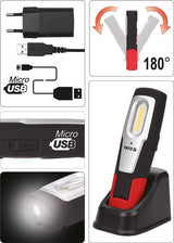 Аккумуляторная рабочая лампа | 6W COB, 600LM + 250LM, LI-ION 3.7V 2600MAH, IK07, IP54, CRI80
