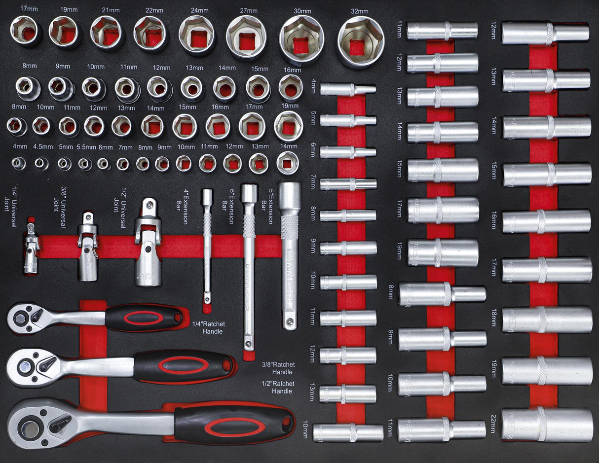 Įrankių spintelė ant ratukų | su įrankiais | 7 stalčiai | 1 šoninės durys | 250 vnt. (6058)