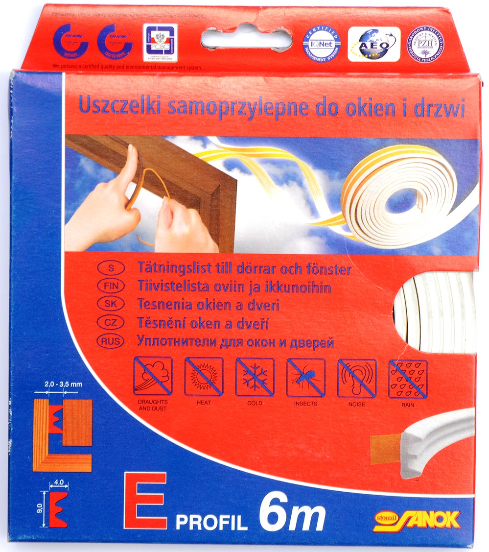 Lipni sandarinimo juosta langams, durims 6m, E-profilis, balta (76750)