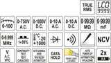 Universalus matuoklis su TRUE RMS funkcija | automatinis ir rankinis matavimas | LCD  9999 (YT-73097)