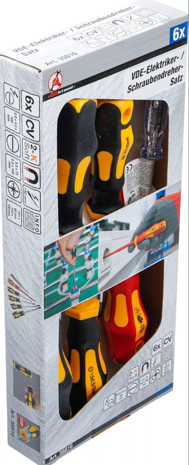 VDE elektriko / Atsuktuvų rinkinys | Plokšti / kryžminiai | 6 vnt. (35816)