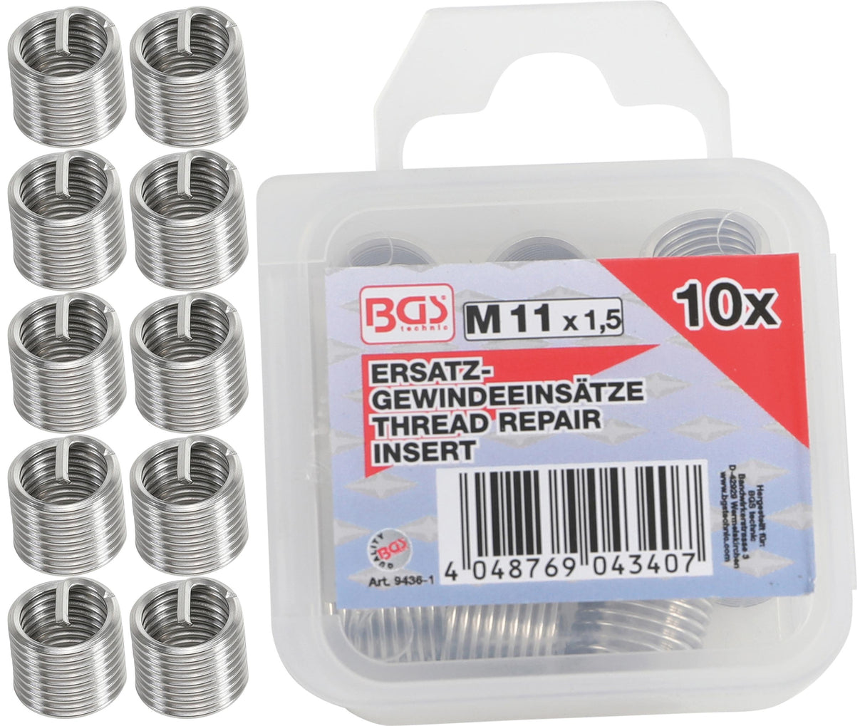 Vieliniai indėklai sriegiui | Helikoliai | M11 x 1.5 mm | 10 vnt. (9436-1)
