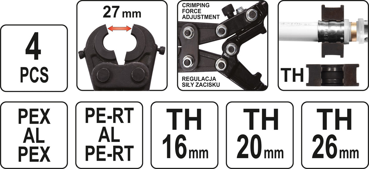 Rankinis hidraulinis presas 360° kraštų užspaudimo jungtims ant vamzdžių | TH16-26 (YT-21750)