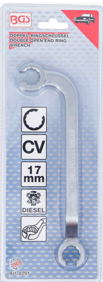 Raktas dvigubas | dyzelinių purkštukų vamzdeliams | 17 mm (8291)