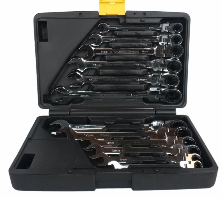 Terkšlinių raktų komplektas vartoma galvute 8-19 mm. 12 vnt."Stahlberg" (3102401N-12PC)