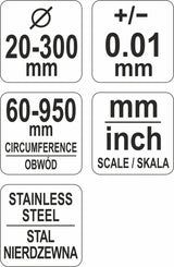 Лента для измерения диаметра и периметра | макс. 60 / периметр 950 mm