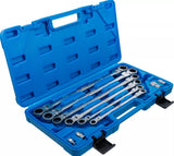 Pailgintų terkšlinių vartomų dvipusių raktų rinkinys | su adapteriais galvutėms | 8 - 19 mm | 10 vnt. (1541)