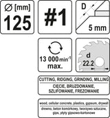Diskas/freza medžiui 125mm, No1 (YT-59174)