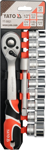 Galvučių rinkinys su terkšle | 12,5 mm (1/2") | 10-24 mm | 12 vnt. (YT-38821)