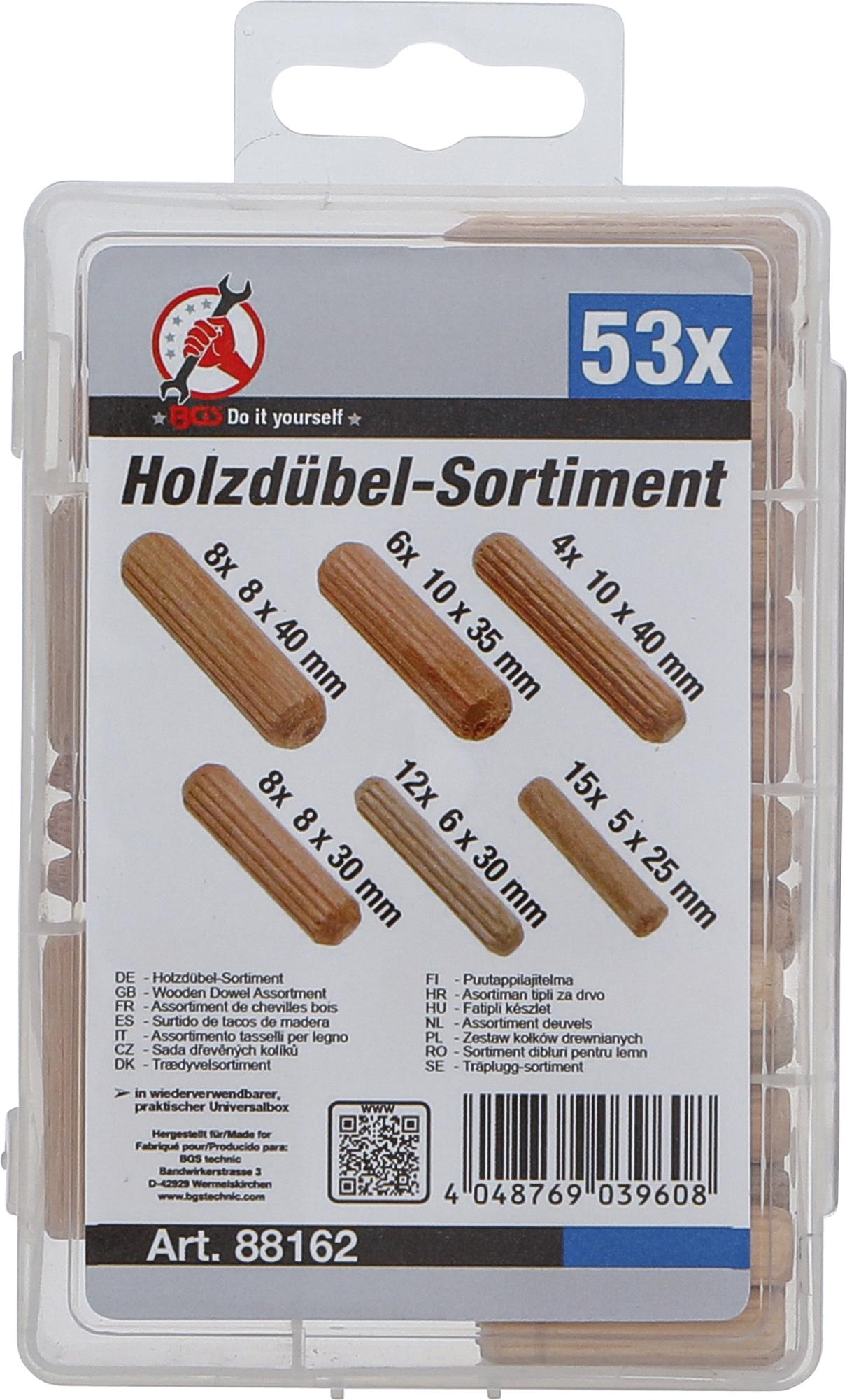 Medinių diubelių asortimentas | Ø 5-10 mm | 53 vnt. (88162)