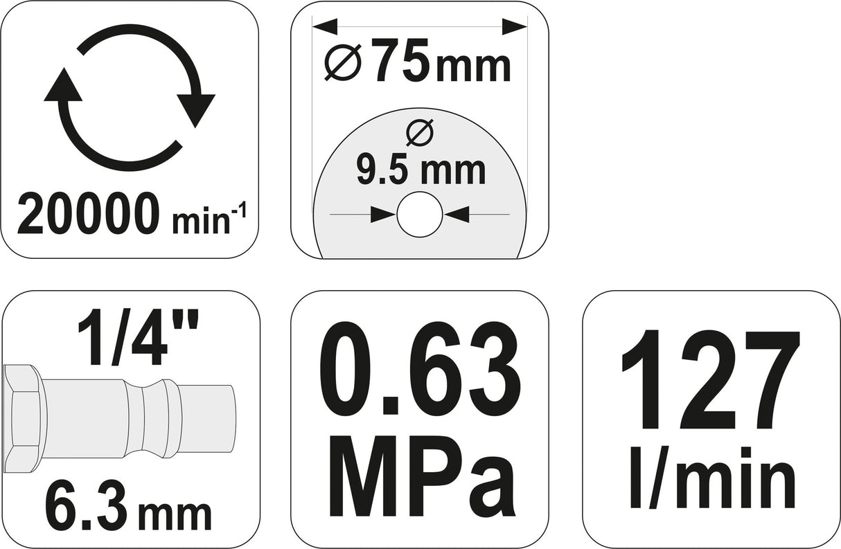 Pneumatinis diskinis pjoviklis 75 mm, 20000 RPM (YT-09715)