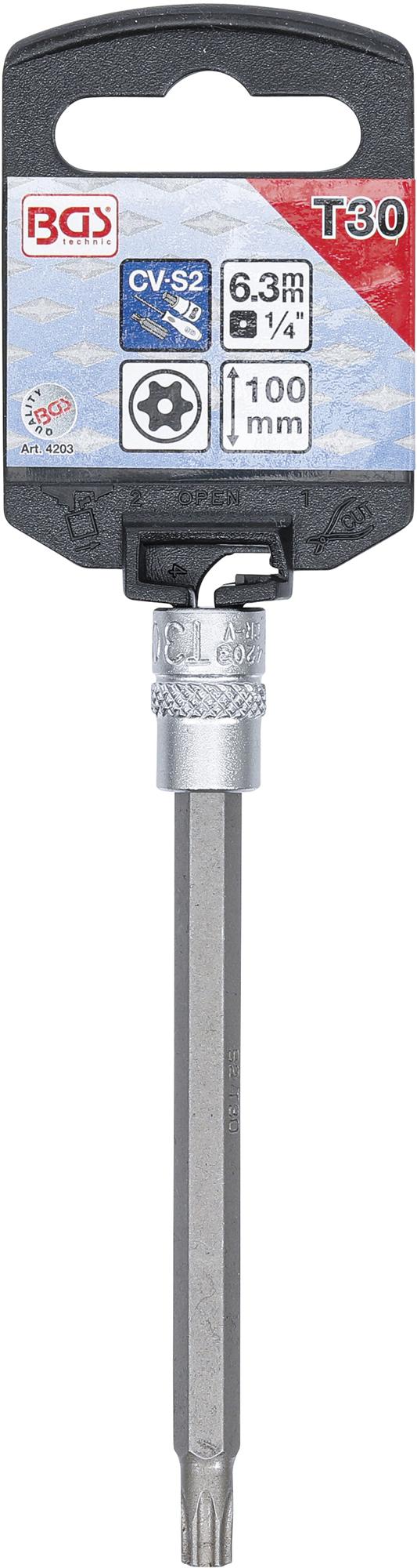 Бита-прессованная в головку | длина 100 mm | 6.3 mm (1/4") | T-star с отверстием (Torx) T30