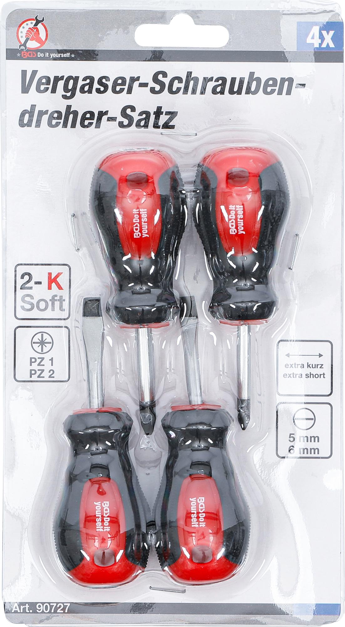 Trumpų atsuktuvų rinkinys | Slot SL / Cross Slot PZ | Ašmenų ilgis 40 mm | 4 vnt. (90727)