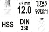 Grąžtas metalui HSS-TIN 12.0 mm (YT-44666)