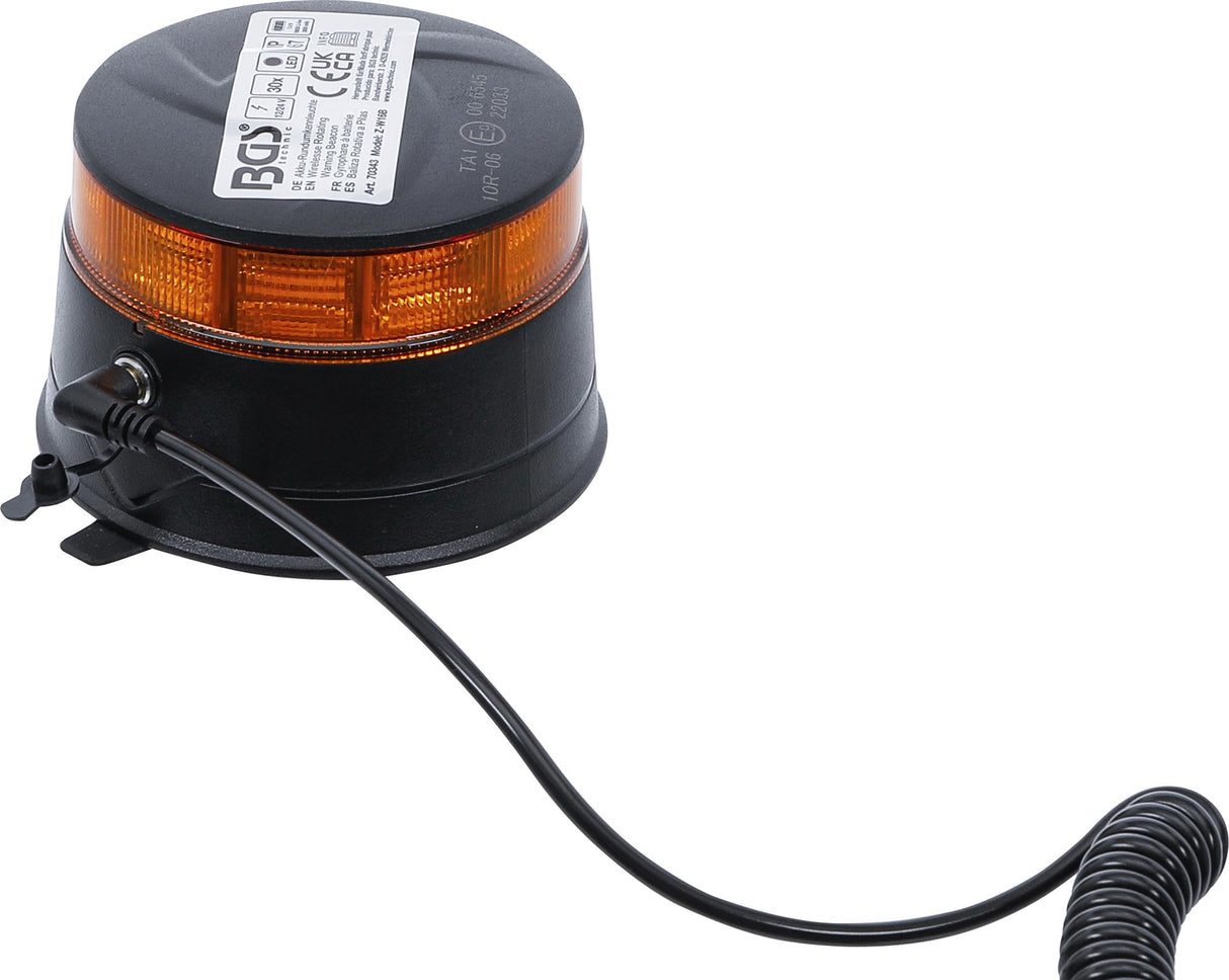 Belaidis besisukantis įspėjamasis švyturėlis | geltonas | su magnetu | 12 V / 24 V | Ø 130 mm (70343)