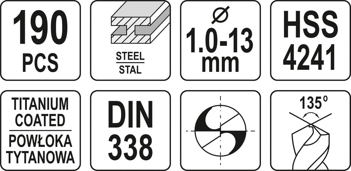 Набор сверл по металлу | HSS | Ø 1 - 13 mm | 190 шт.